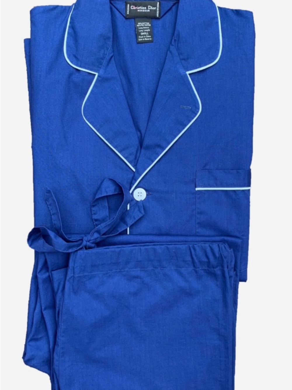 Christian Dior Monsier Blue Pajama Set with Piping Vintage